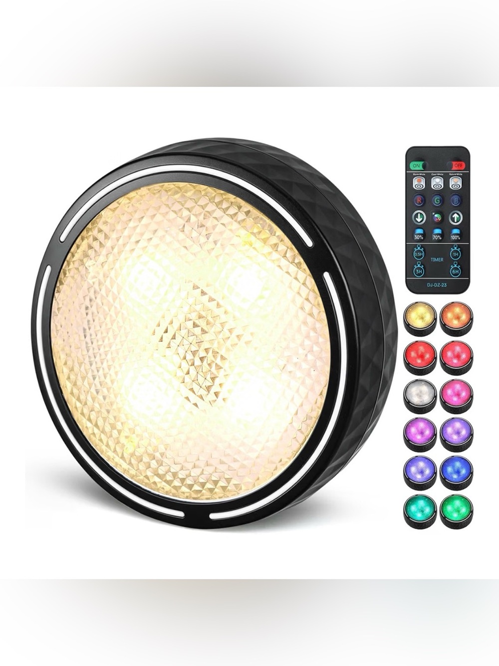 Puck Light with Remote, 3 White Tones + 13 RGB Colors, 1 Pack-Black